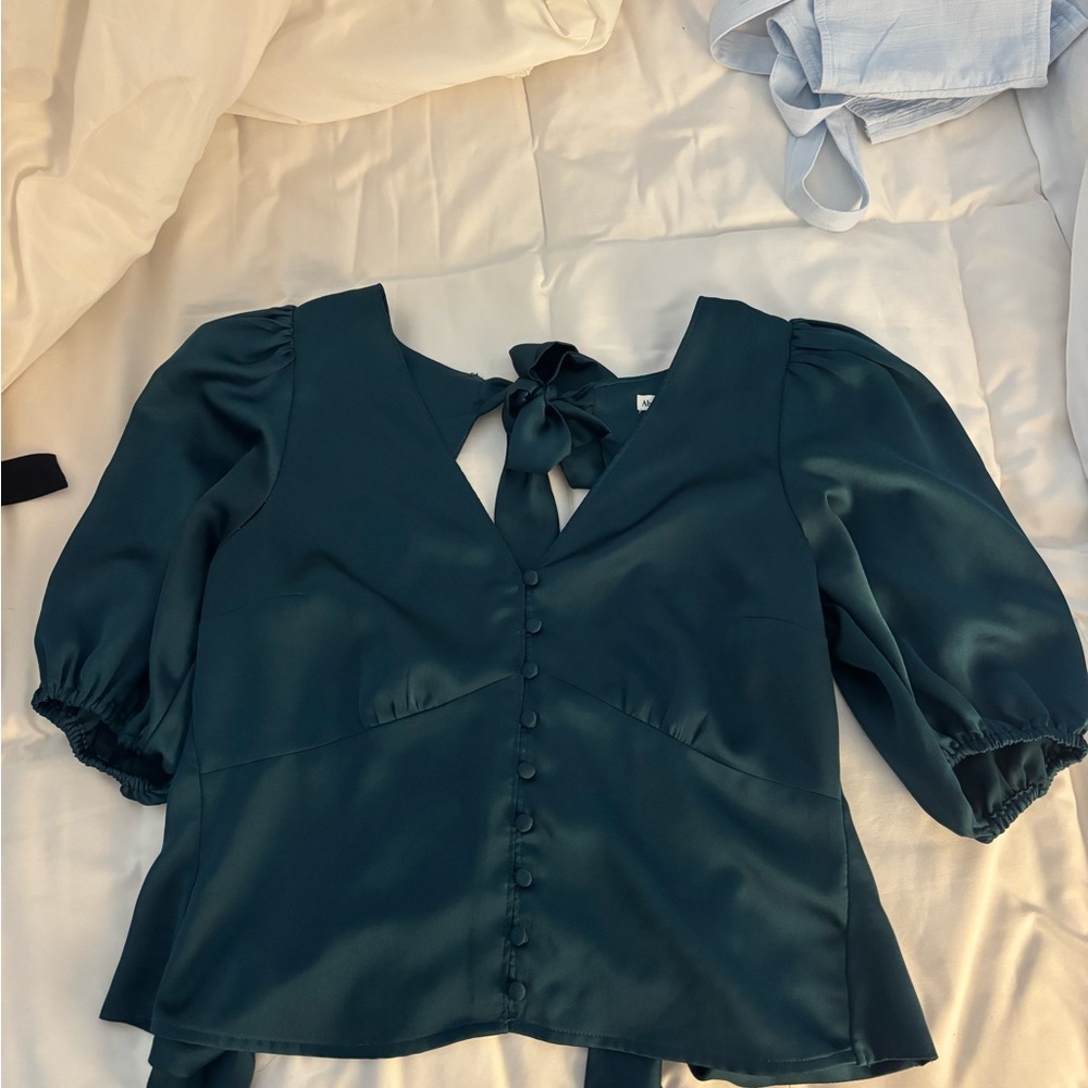 Elegant Teal Blouse with Puff Sleeves